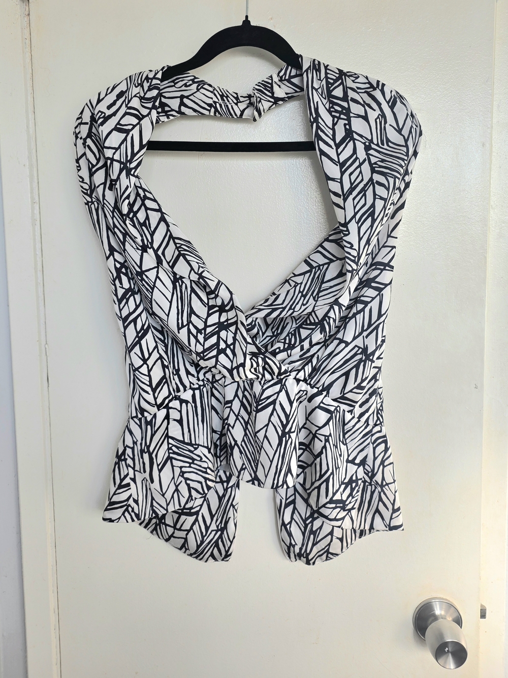 BCBGeneration Black & White Geometric Draped Halter Top